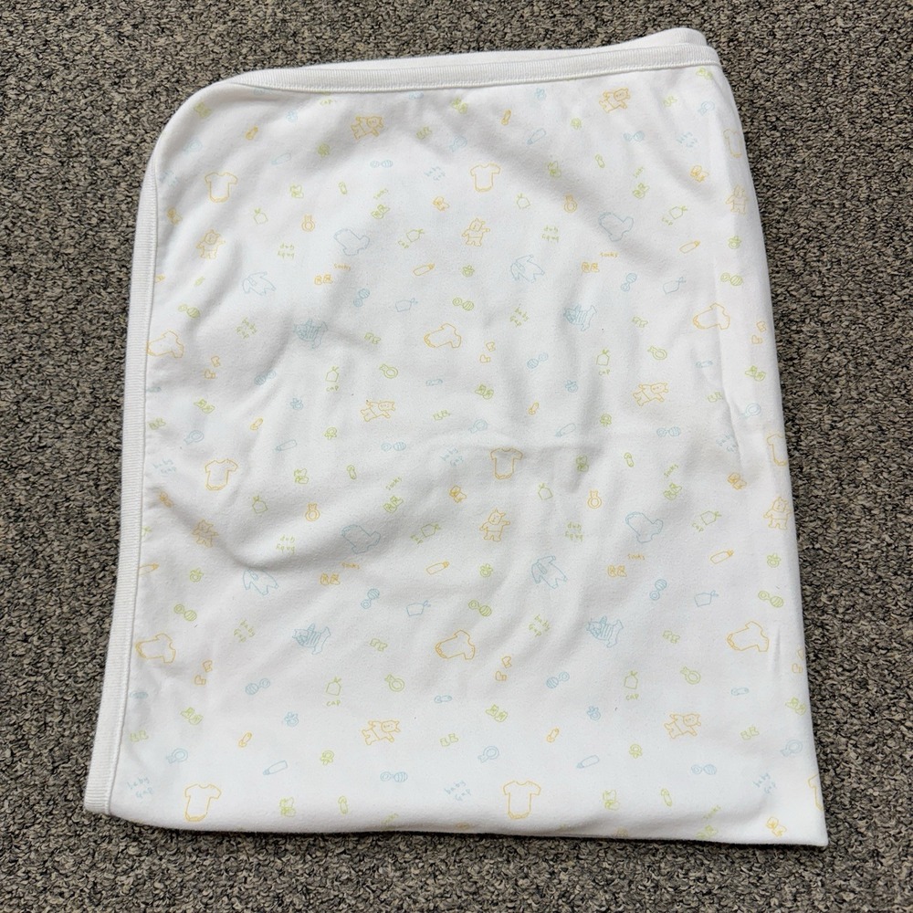 Vintage GAP Baby Blanket 2 Ply Cotton Crib Swaddle Receiving Bear Bottles